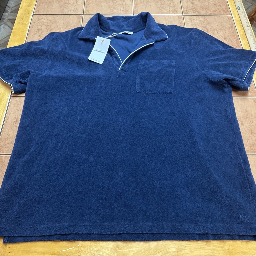 KENNY FLOWERS Blue White Trim Terry Cloth Buttonless Polo Shirt Sz 3XL New NWT
